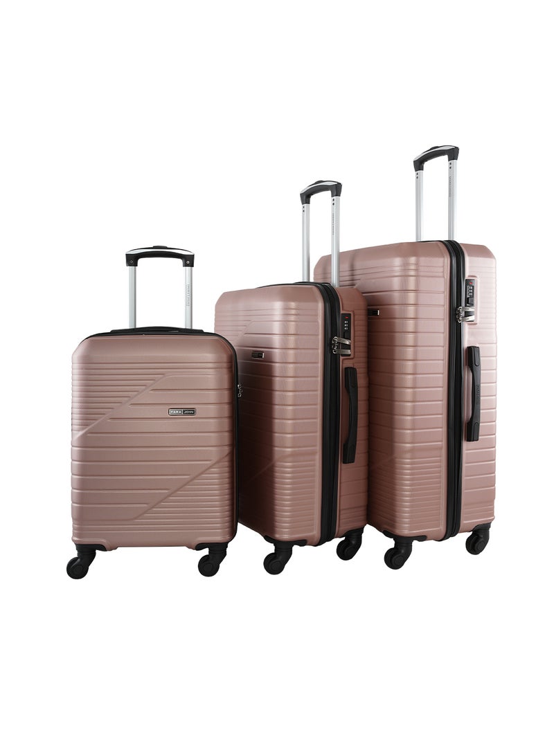 3 Piece ABS Hardside Spinner Luggage Trolley Set 20/24/28 Inch Rose Gold