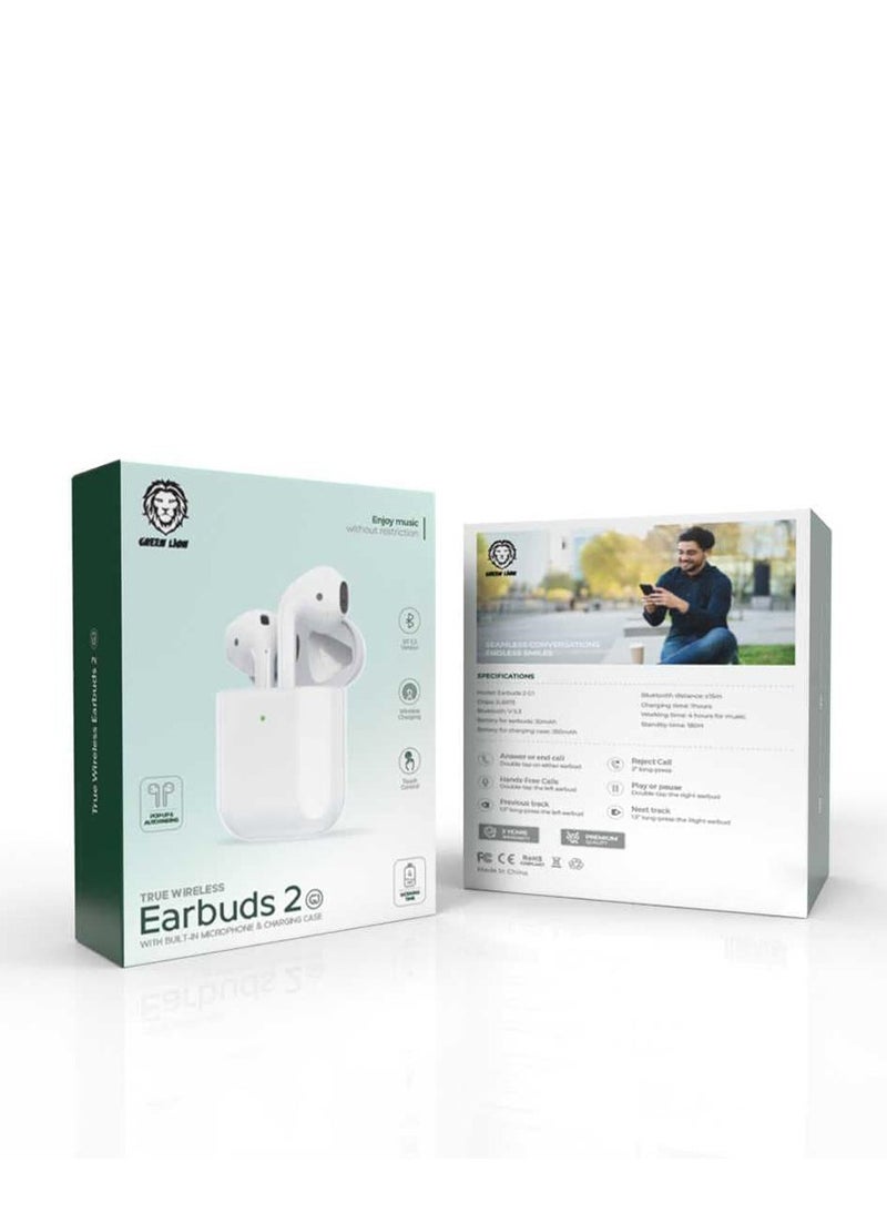 True Wireless Earbuds 2 with Built-In Microphone and Charging Base Case G1 - White