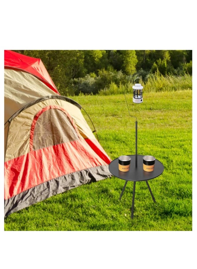 Portable camping table  Round Folding Table - Multi-Purpose Collapsible Small Camping Table,16in Camping Essentials Light Holder Triangular Table Leg Design Outdoors Adjustable Height