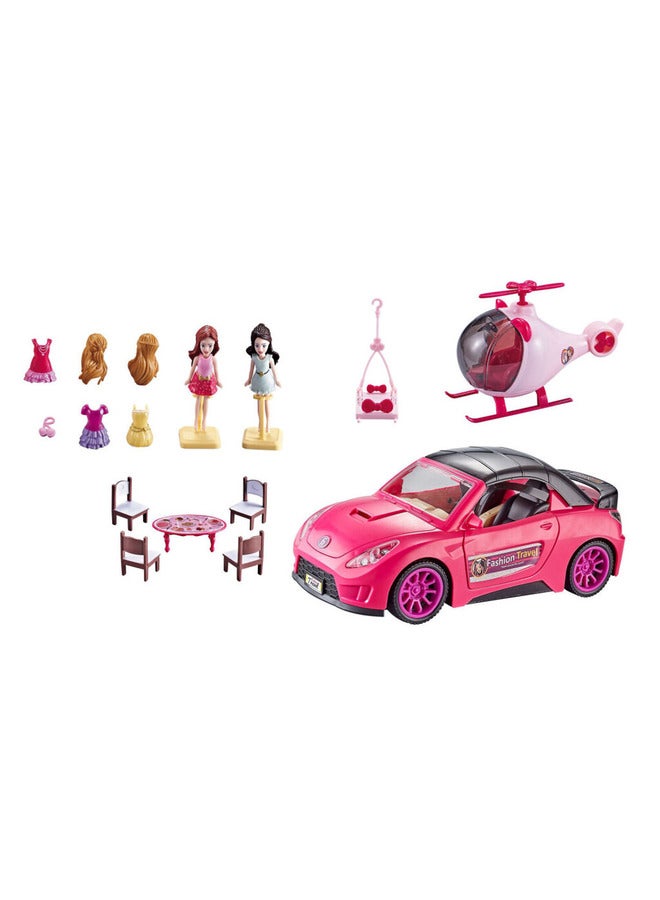Car with Helicopter, Dolls and Accessories for Girls
