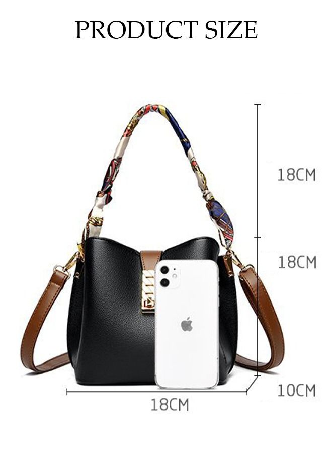 Bucket Bag For Women Shoulder Handbags with Detachable Straps Womens Large Capacity Elegant Crossbody Bags for Mother Girl Friend Wife Black