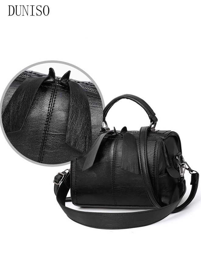 Women's Vintage Handbags Faux Leather Shoulder Bag Ladies Fashion Designer Satchel Crossbody Bag with Detachable Strap for Ladies