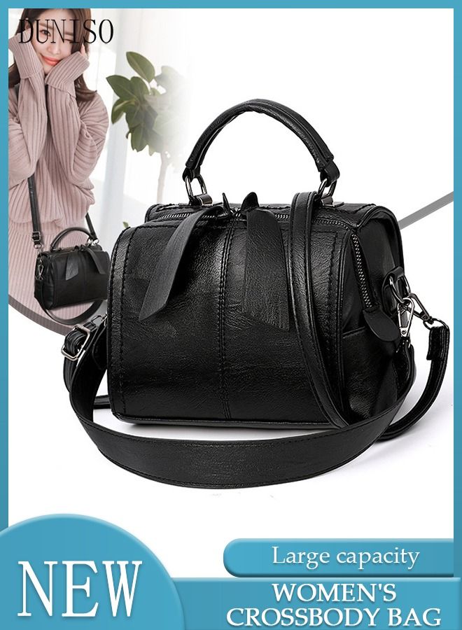 Women's Vintage Handbags Faux Leather Shoulder Bag Ladies Fashion Designer Satchel Crossbody Bag with Detachable Strap for Ladies