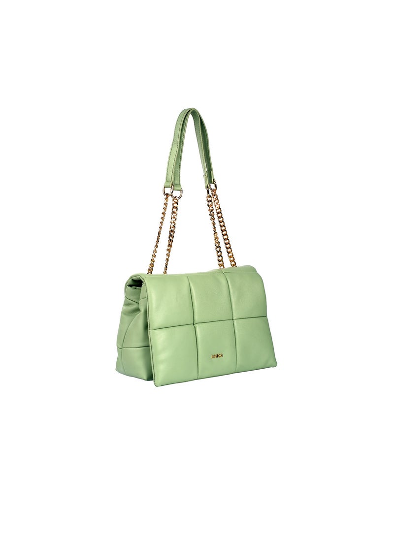 AMICA Stella Women's Soft Leather Puffer Shoulder Crossbody Handbag with Metal Chain