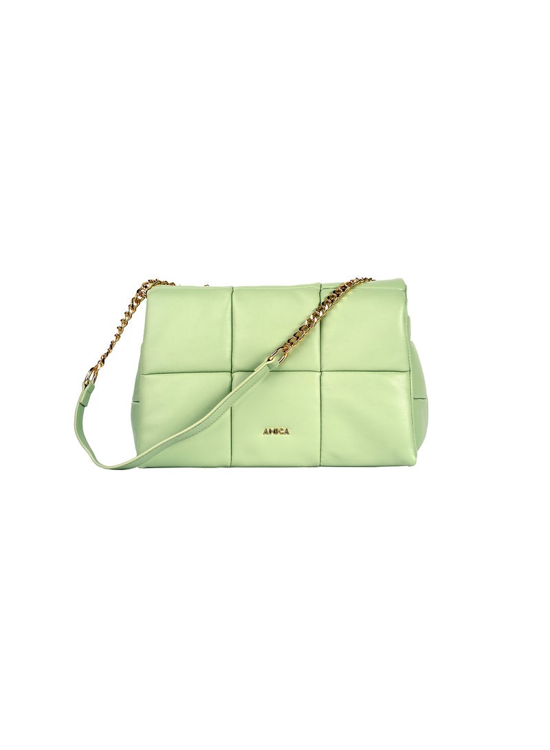 AMICA Stella Women's Soft Leather Puffer Shoulder Crossbody Handbag with Metal Chain