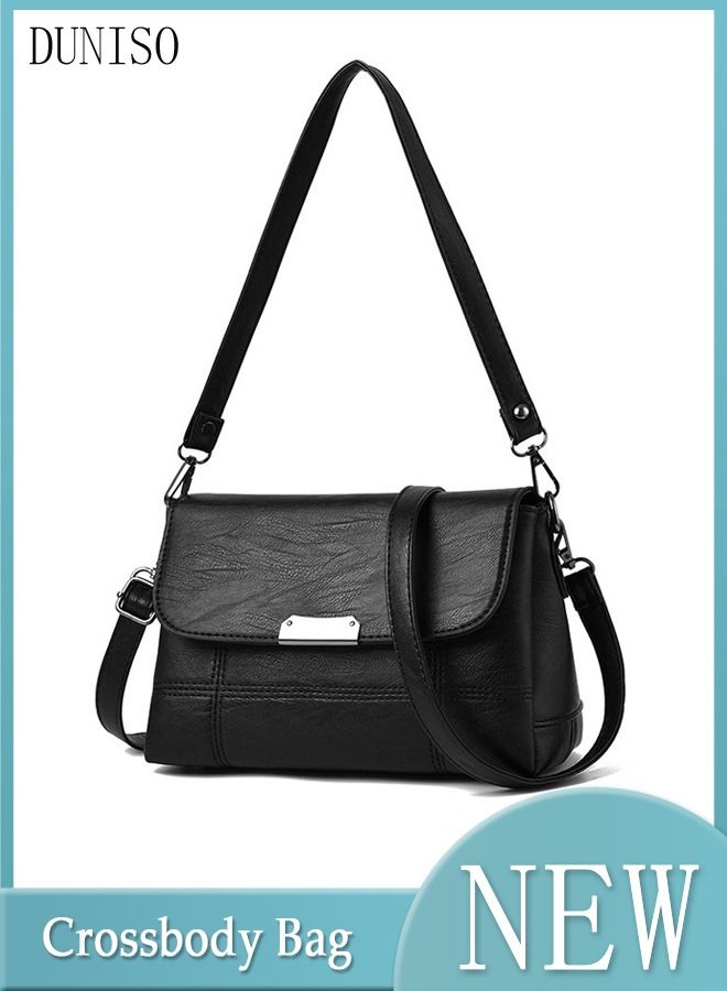 Women Faux Leather Crossbody HandBags Crossbody Purse Shoulder Bag Black