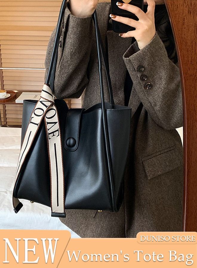 Women's Shoulder Tote Bag Leather Handbag For Women Retro Large Capacity Messenger Fashionable Travel Hand Bag（Black）