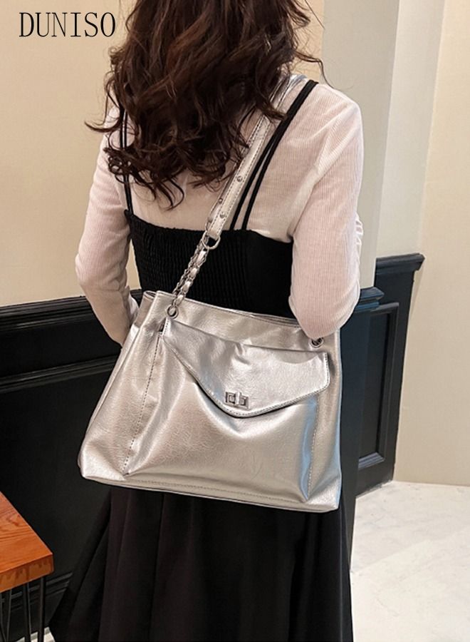 Women's Shoulder Tote Bag Faux Leather Handbag for Women Large Capacity Messenger Fashionable Travel Shoulder Bag for Ladies Girls College Students