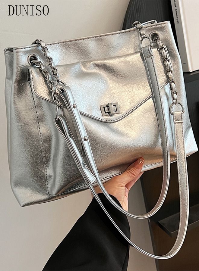 Women's Shoulder Tote Bag Faux Leather Handbag for Women Large Capacity Messenger Fashionable Travel Shoulder Bag for Ladies Girls College Students