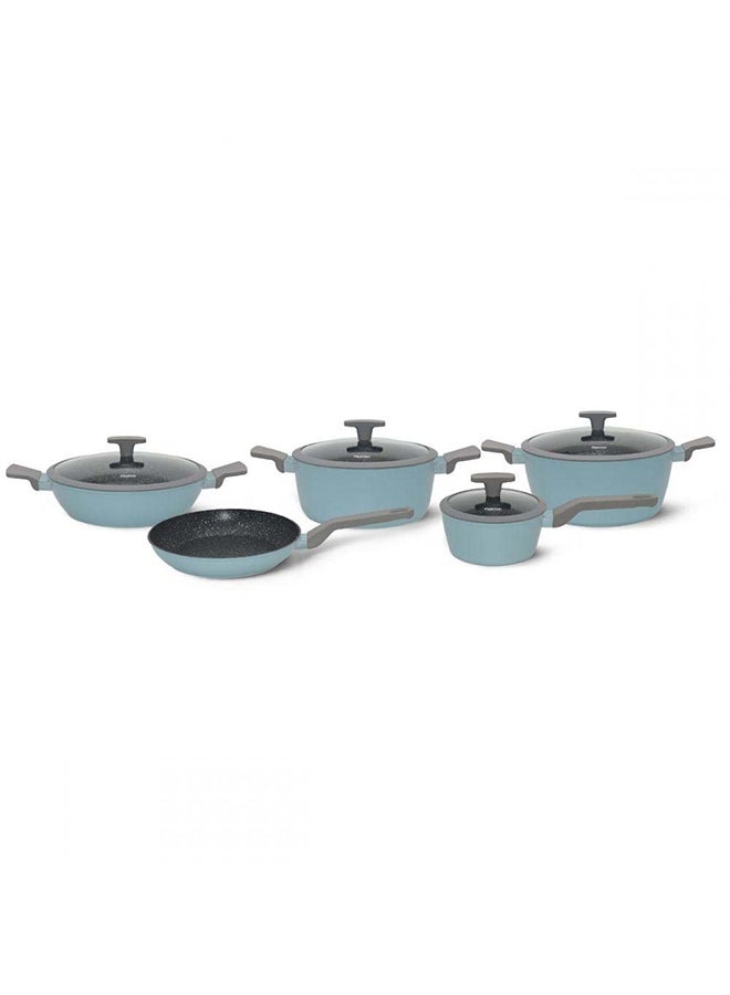 Velia 9-Piece Cookware Set -2.8Mm Forged Aluminum With Non Stick Coating Cooking Pots And Pans With Cover For Kitchen & Dining Room L63Xw37Xh22.5Cm  Blue