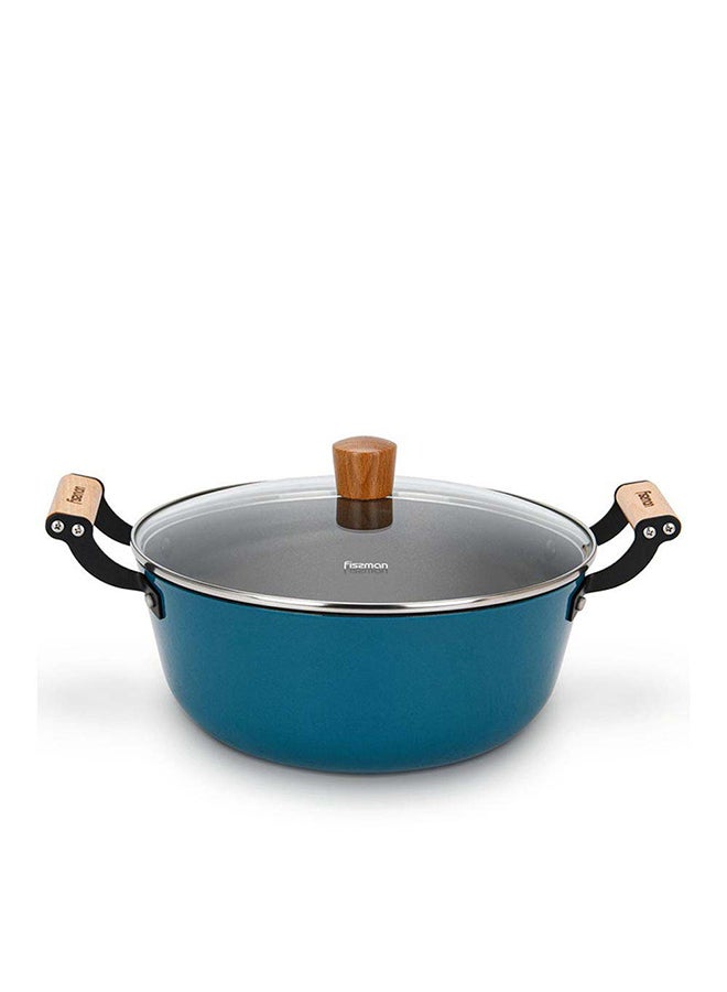 Fissman Stockpot Seagreen 28X12Cm6Ltr With Glass Lid Enamelled Cast Ironmultipurpose Soup Pot Stewpot Simmering Boiling For Kitchen & Dining Room L28Xw12Cm - Blue