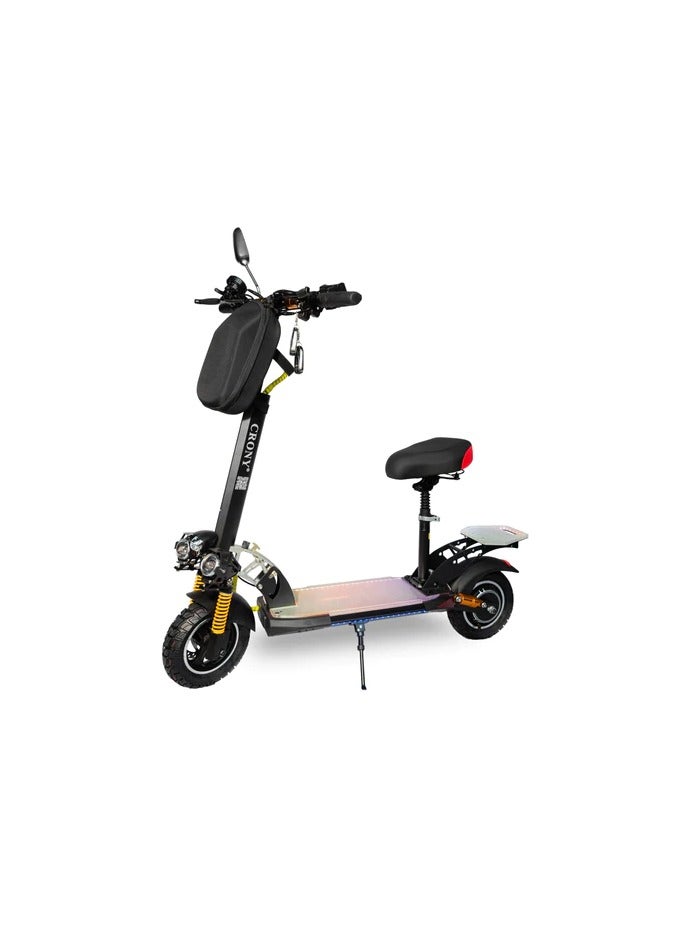 V10+ Power Full Motor 1500W Electric Scooter 55KM/Hr Speed App Controlled 48V 15AH Off-Road 10 Inch Wide Tires, Removeable Comfortable Seat, LED Base and Tail Light, Scooter Front Bag, Mobile Holder