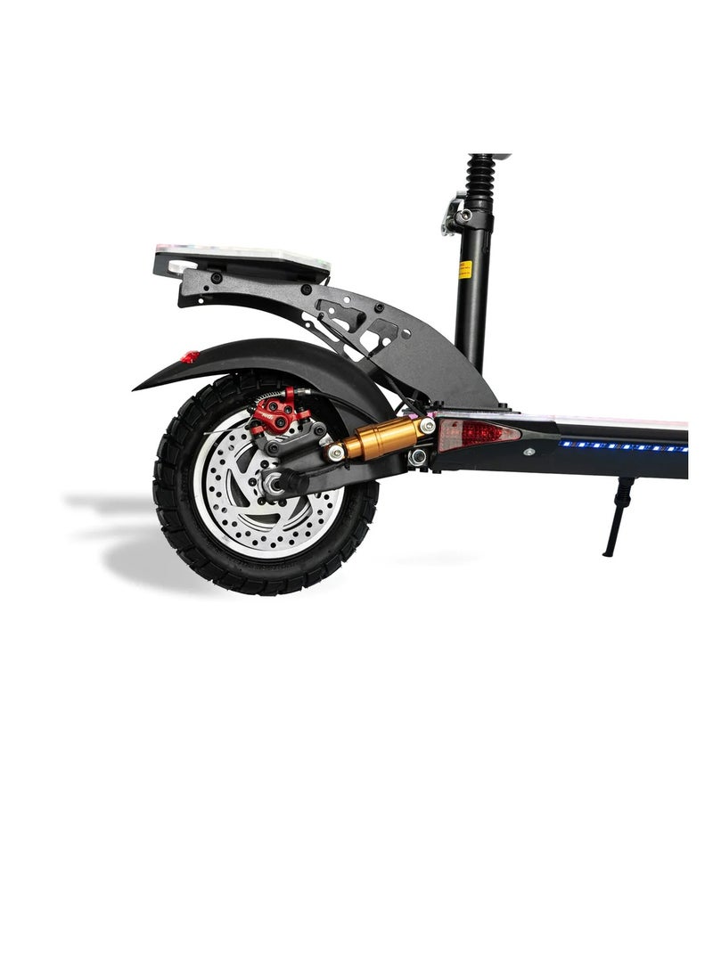 V10+ Power Full Motor 1500W Electric Scooter 55KM/Hr Speed App Controlled 48V 15AH Off-Road 10 Inch Wide Tires, Removeable Comfortable Seat, LED Base and Tail Light, Scooter Front Bag, Mobile Holder