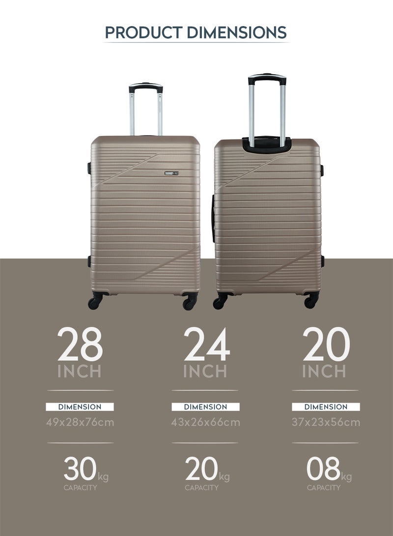 3 Piece ABS Hardside Spinner Luggage Trolley Set 20/24/28 Inch Champagne