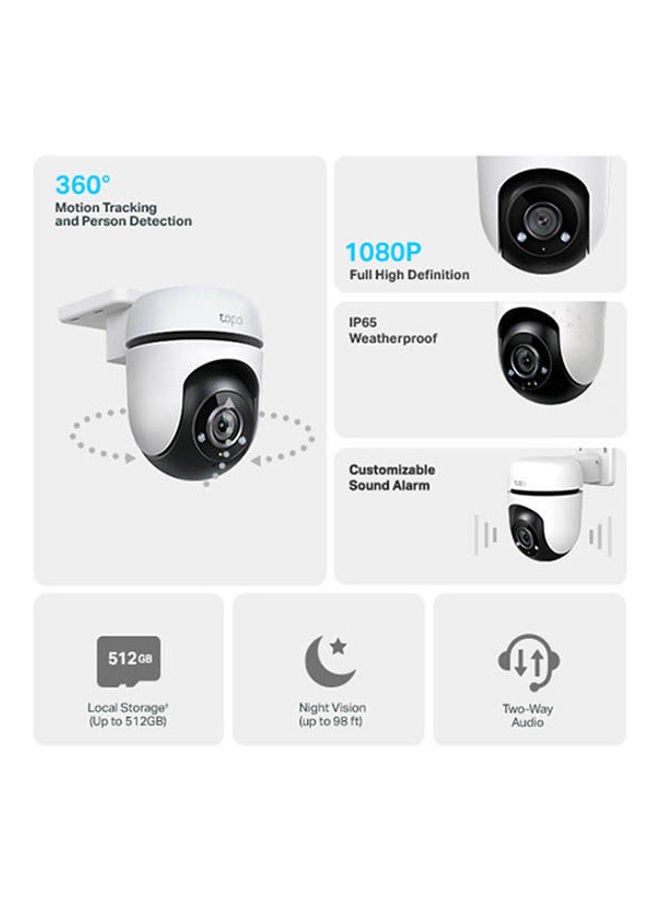 TP-Link Tapo 1080p Full HD Outdoor Pan/Tilt Security Wi-Fi Camera, 360° Motion Detection, IP65 Weatherproof, Night Vision, Cloud &SD Card Storage, Works With Alexa&Google Home (Tapo C500) White