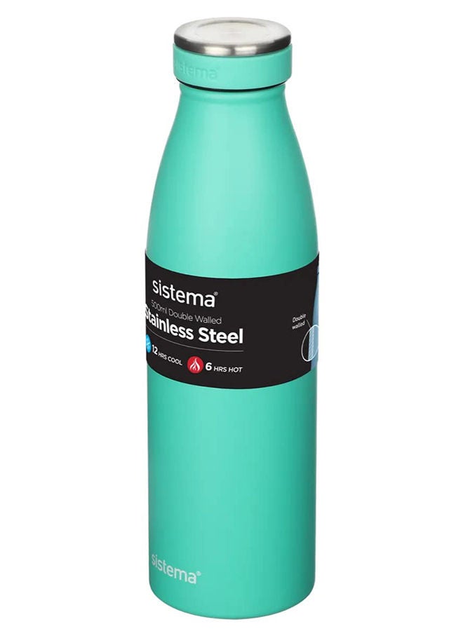 Sistema 500ML Chic Stainless-Steel Bottle, designed with double walled insulation and 100% Leak Proof to keep drinks Hot & Cool, BPA Free. Green.