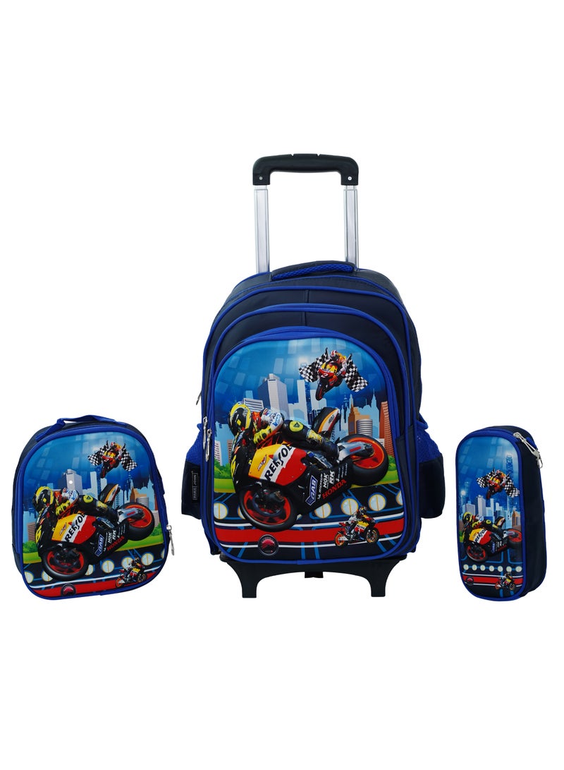 School Rolling backpack All in one Set of 3 (14 Inch), school bag set with Pencil case,lunch bag for boys and girls, back to school essential, trolley bag for school