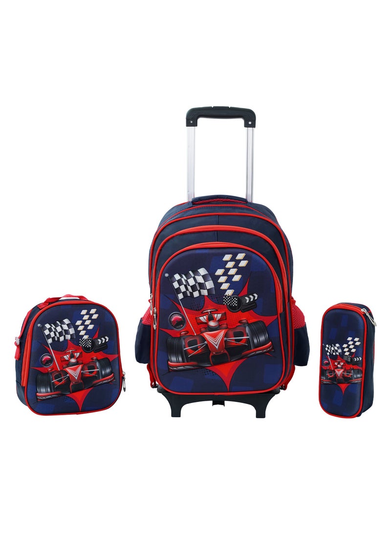 School Rolling backpack All in one Set of 3 (14 Inch), school bag set with Pencil case,lunch bag for boys and girls, back to school essential, trolley bag for school