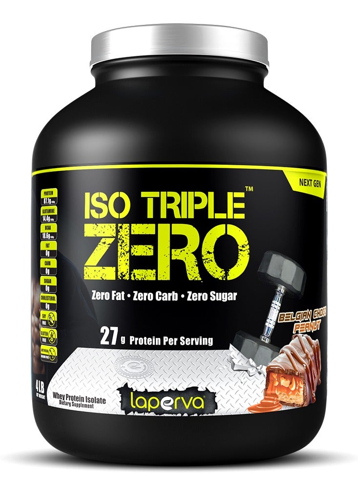 Iso Triple Zero Next Generation Isolate Whey Protein, Zero sugar, Zero carb and Zero fat, Belgian Choco Peanut Flavor, 4 Lbs