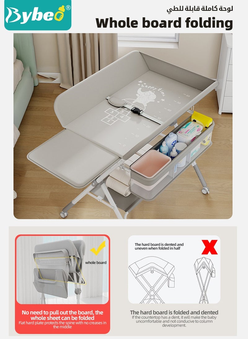 Baby Changing Table, Portable Diaper Dresser-Change Station for Infant, Foldable Nursing Tables, Mobile Nursery Organizer for Newborns and Infants,  with Adjustable Heights, Toy Rack, Double Shelves