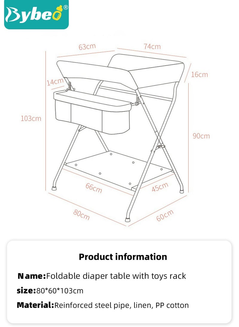 Baby Changing Table, Portable Diaper Dresser-Change Station for Infant, Foldable Nursing Tables, Mobile Nursery Organizer for Newborns and Infants,  with Adjustable Heights, Toy Rack, Double Shelves