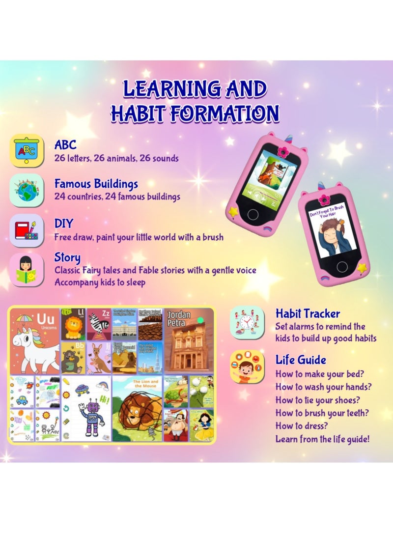 Kids Smart Phone Toys for Girls Ages 3-8 Toddler Play Travel Toys with Dual Camera Educational Learning Games Puzzles MP3 Music Player Birthday Gifts for Kids Girls 3 4 5 6 7 8 Year Old