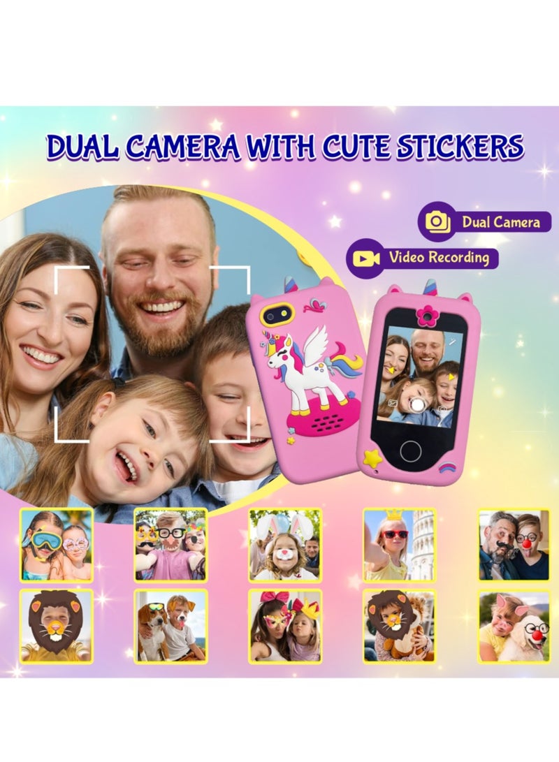 Kids Smart Phone Toys for Girls Ages 3-8 Toddler Play Travel Toys with Dual Camera Educational Learning Games Puzzles MP3 Music Player Birthday Gifts for Kids Girls 3 4 5 6 7 8 Year Old