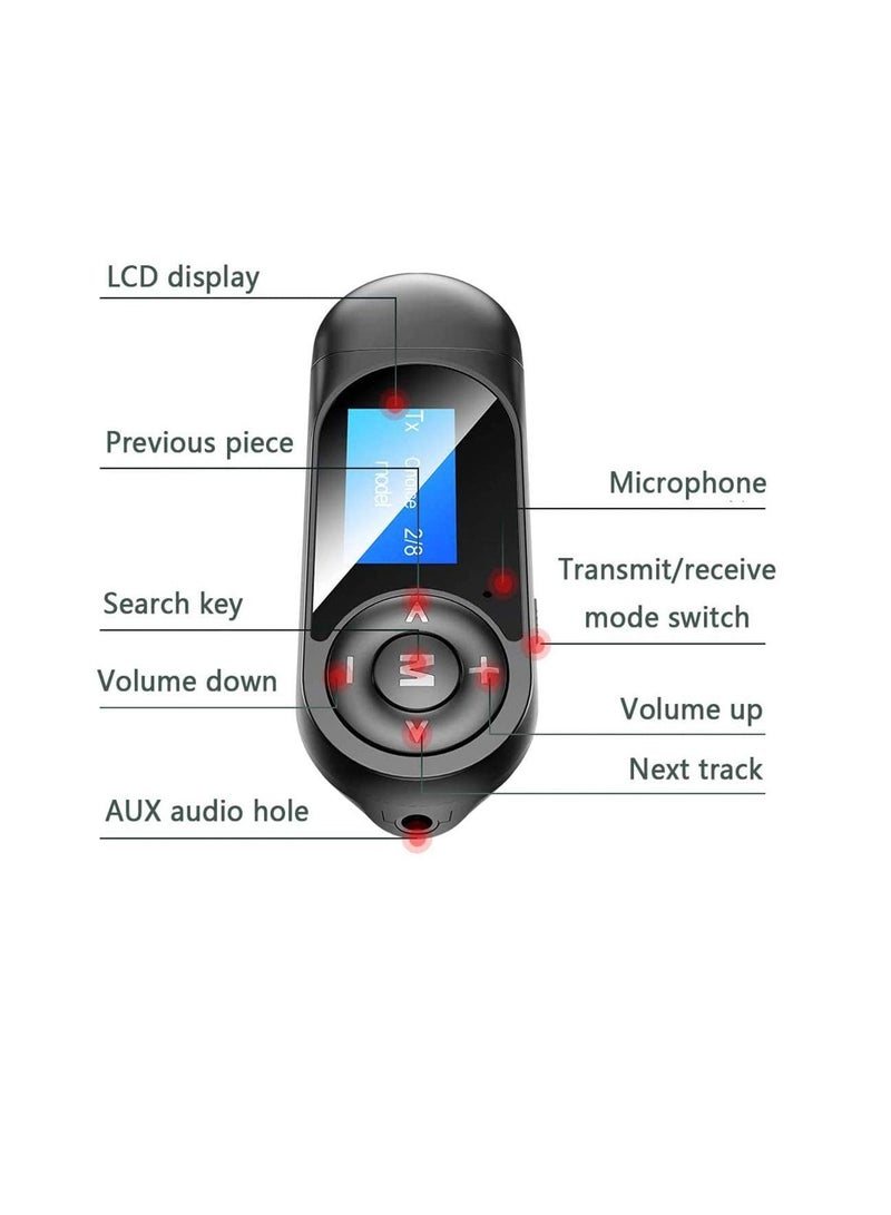 Visible Bluetooth Receiver Transmitter, USB 5.0 Bluetooth Adapter, Wireless Bluetooth Adapter with Display Screen Audio Adapter for PC, TV, Headphones, Speaker, Car, Home Stereo System