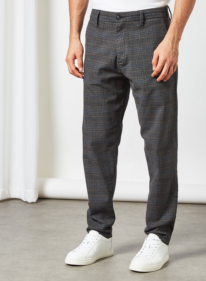 Checkered Chino Trousers Brown