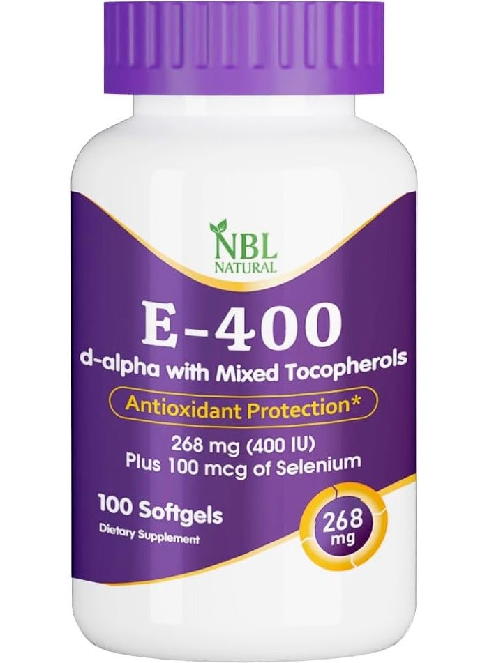 Vitamin E-400 Mixed Tocopherols & Selenium 100 Softgel, Supports Heart, Skin, Immune Health & Antioxidant Protection For Men And Women