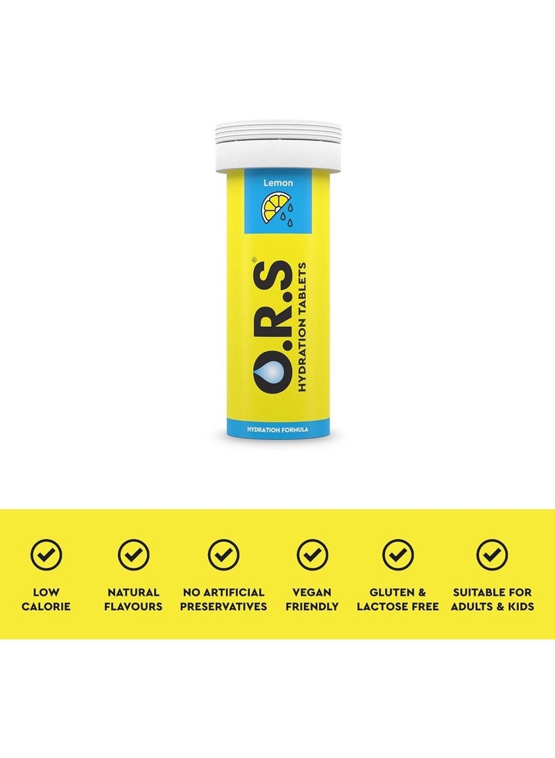 ORS Hydration Tablets with Electrolytes, Vegan, Gluten and Lactose Free Formula - Natural Lemon Flavor - 12 Count Pack of 6