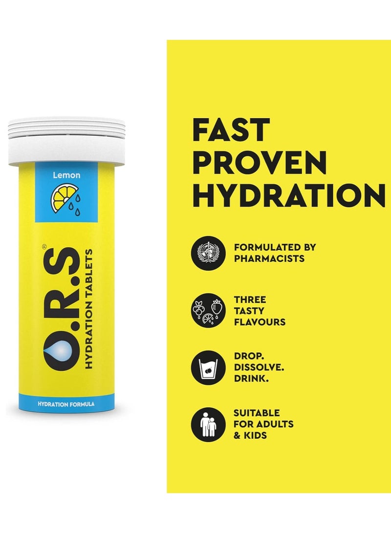 ORS Hydration Tablets with Electrolytes, Vegan, Gluten and Lactose Free Formula - Natural Lemon Flavor - 12 Count Pack of 6