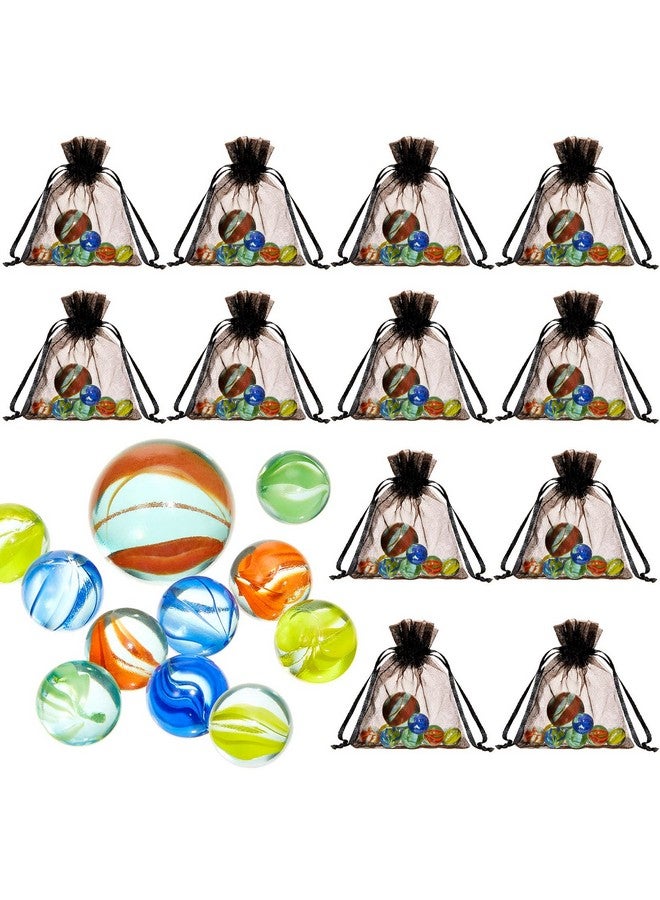 Pack Of 12 Marble Game Sets Bag Of Marbles Glass Marble Pack Fun Shooter Marbles With Black Drawstring Storage Bag For Indoor And Outdoor Game Party Favors 11 Marbles And 1 Shooter Per Pack