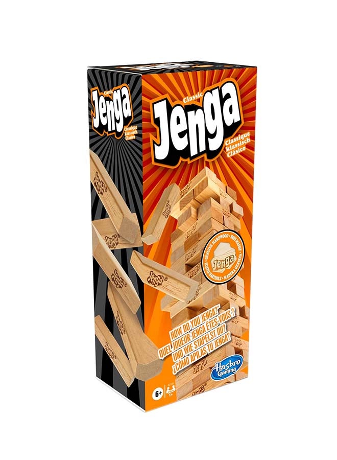 Classic Jenga Game With Genuine Hardwood Blocks, Jenga Brand Stacking Tower Game For Kids Ages 6 And Up 8.1x8.1x28cm