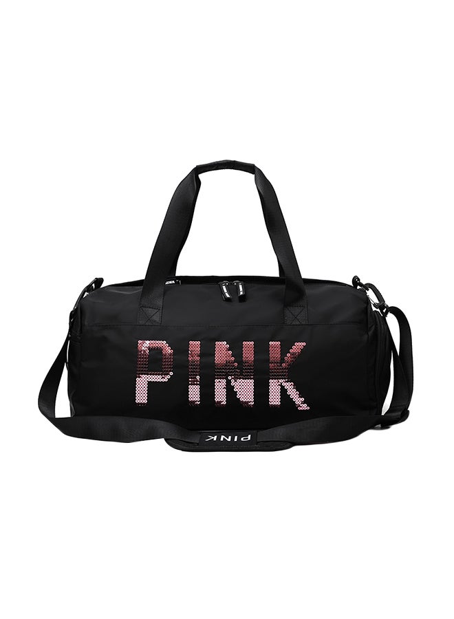 Large Capacity Letter Printed Sequins Duffel Bag Black/Pink