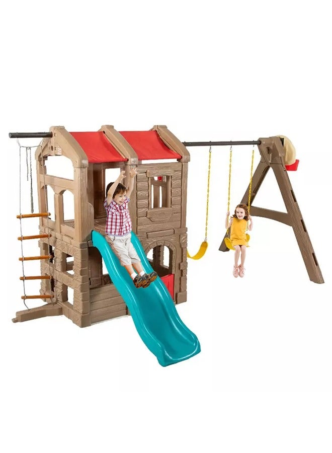 Combination Children Plastic Climbing Swing Slide Playground Equipment With Basketball Hoop