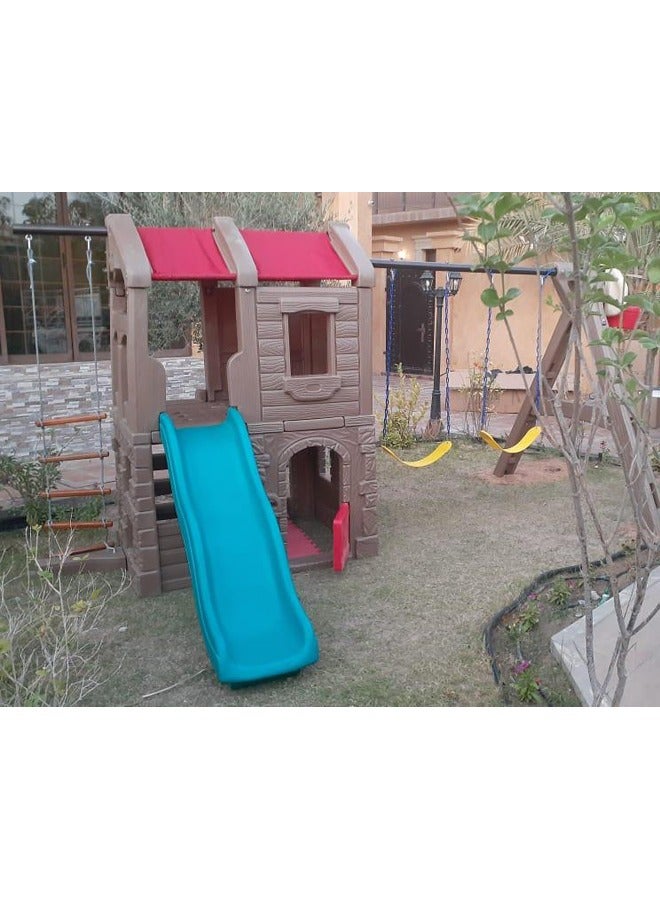 Combination Children Plastic Climbing Swing Slide Playground Equipment With Basketball Hoop