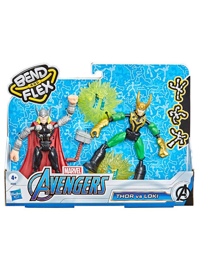 Marvel Avengers Bend and Flex Thor Vs. Loki Action Figure Toys, 6-Inch Flexible Figures, Includes 2 Accessories, Ages 4 And Up