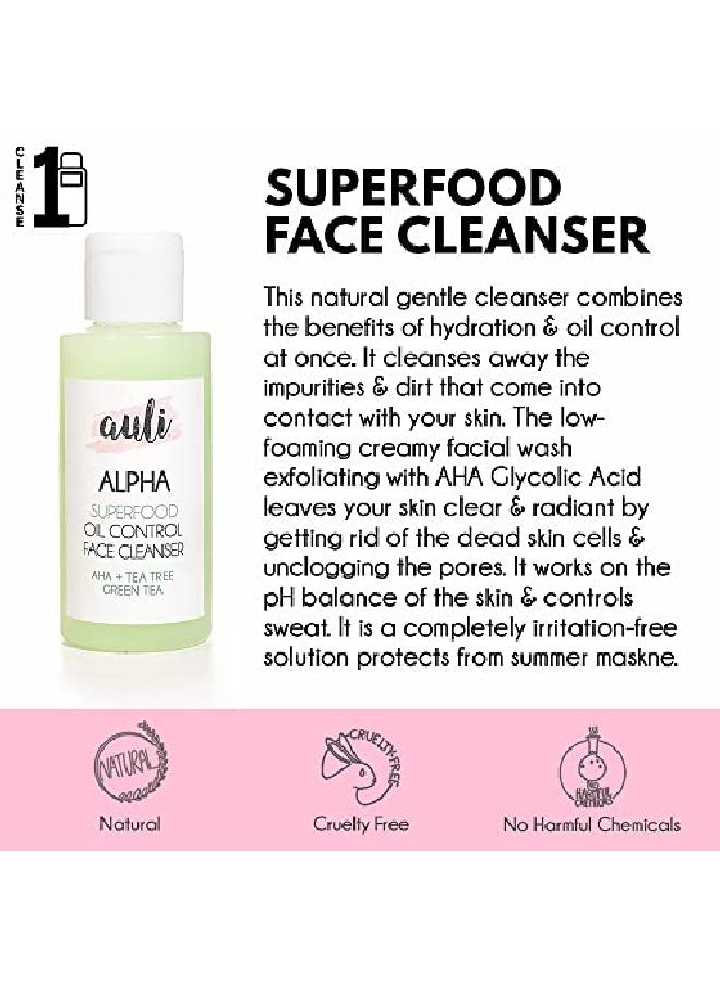 Auli Alpha AHA 5% and Green Tea No Foaming Face Wash for all skin types prevents acne by cleansing out pores 100ML