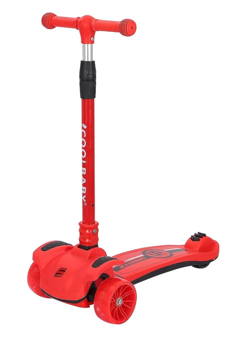 COOLBABY Kids Scooter 3 Wheels Big Pedal Foldable Scooter with Music Height Adjustable PU with LED Light Wheels