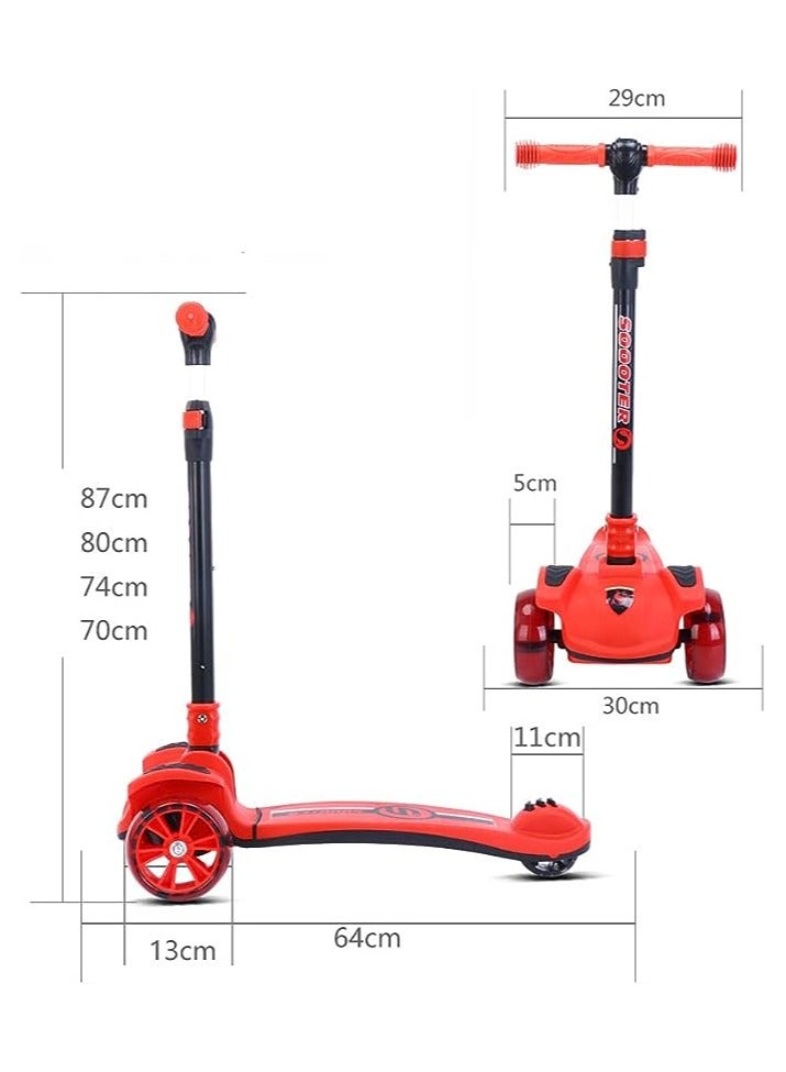 COOLBABY Kids Scooter 3 Wheels Big Pedal Foldable Scooter with Music Height Adjustable PU with LED Light Wheels