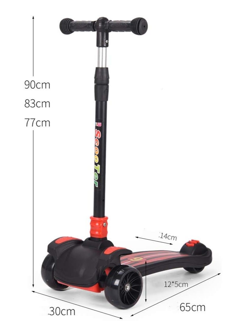 COOLBABY Kids Scooter 3 Wheels Big Pedal Foldable Scooter with Music Height Adjustable PU with LED Light Wheels