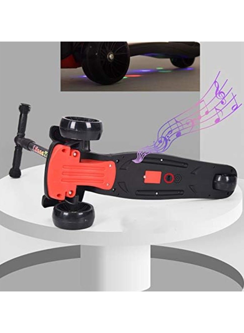 COOLBABY Kids Scooter 3 Wheels Big Pedal Foldable Scooter with Music Height Adjustable PU with LED Light Wheels