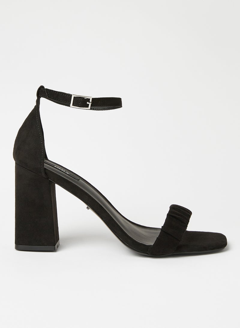 Ankle Strap Block Heels Black