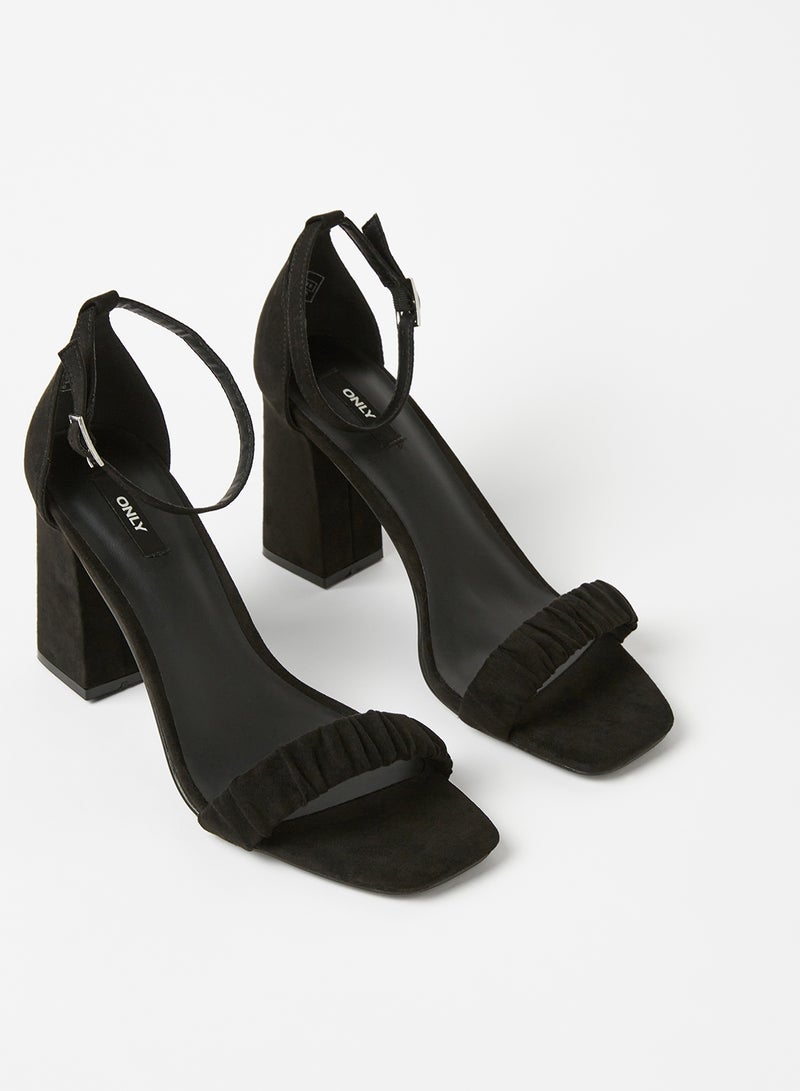 Ankle Strap Block Heels Black