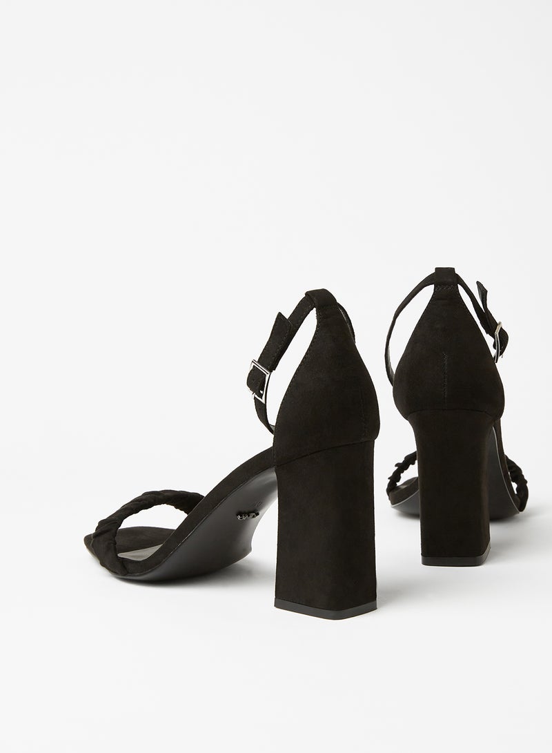 Ankle Strap Block Heels Black