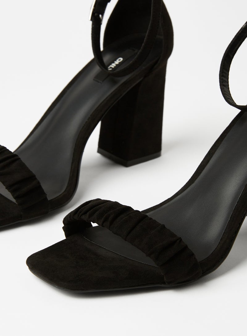Ankle Strap Block Heels Black