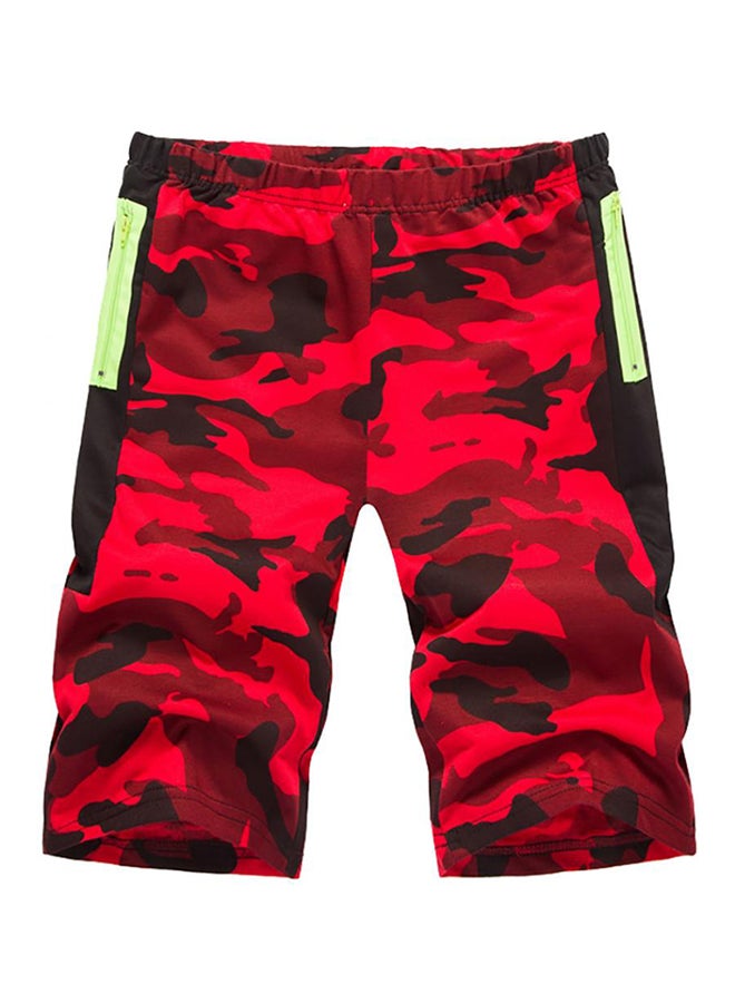 Casual Loose Camouflage Print Outdoor Cargo Shorts Red/Black