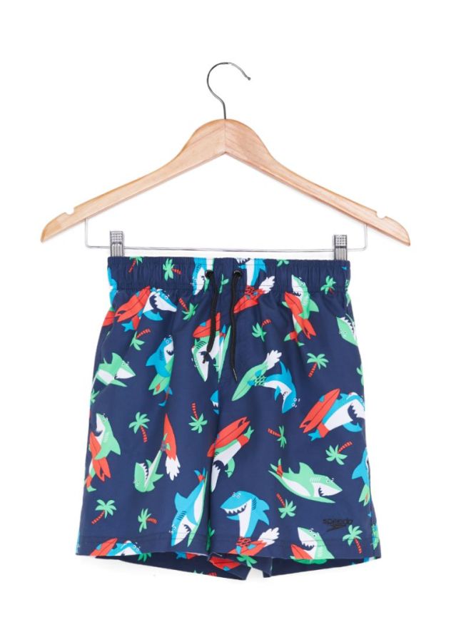 Shark Surfer Printed Leisure Swim Shorts Navy/Lava Red