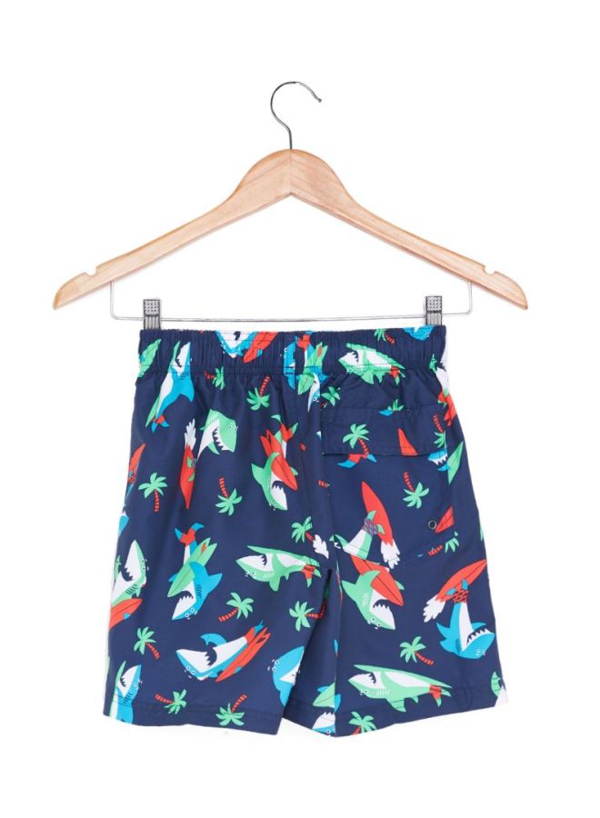 Shark Surfer Printed Leisure Swim Shorts Navy/Lava Red